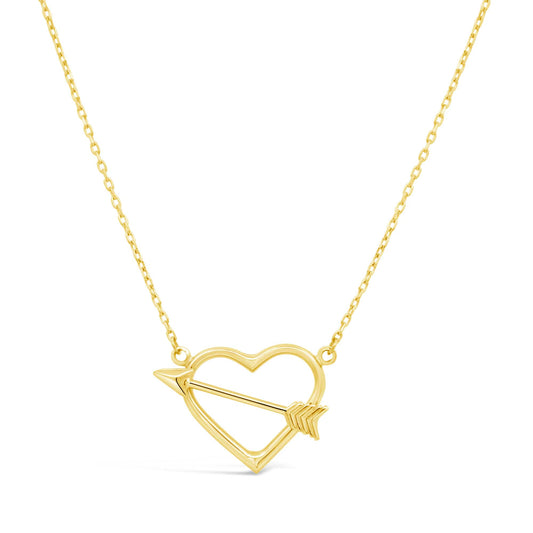 14K Yellow Gold Shooting Arrow Heart Necklace