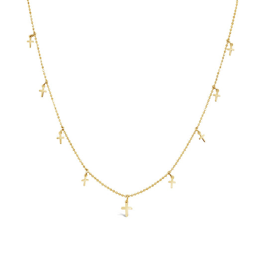 14K Yellow Gold Small Dangling Cross Charms Necklace