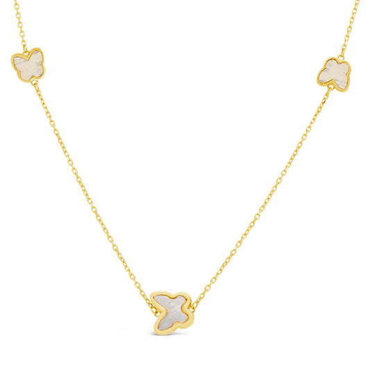 14K Yellow Gold Mother of Pearl Butterfly Necklace