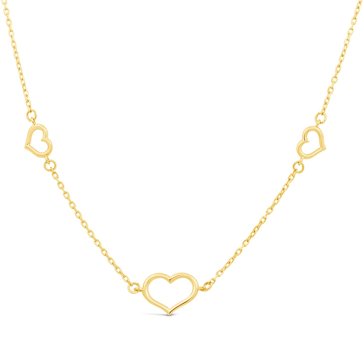 14K Yellow Gold Three Hearts Station Necklace