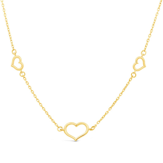 14K Yellow Gold Three Hearts Station Necklace