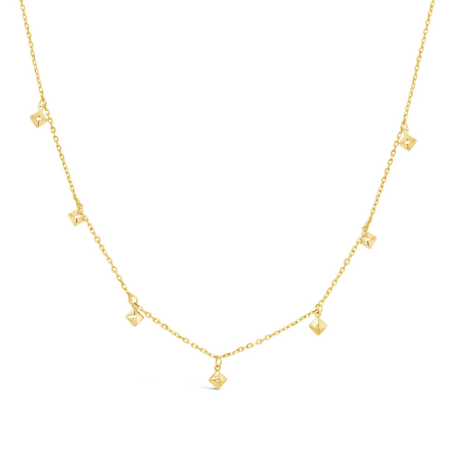 14K Yellow Gold Dangly Diamond Shaped Charms Necklace