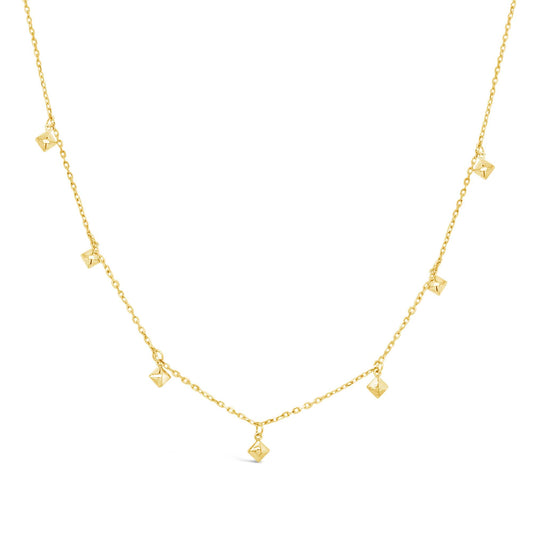 14K Yellow Gold Dangly Diamond Shaped Charms Necklace