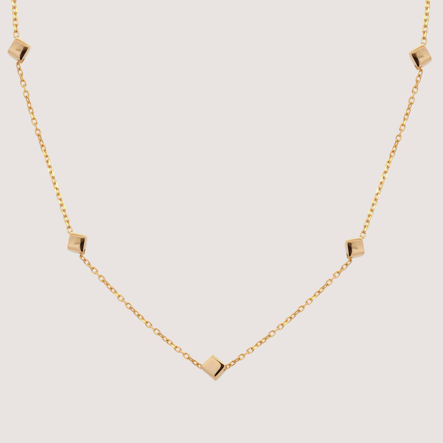 14K Yellow Gold Cube Station Necklace