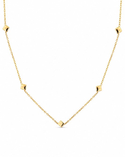 14K Yellow Gold Cube Station Necklace