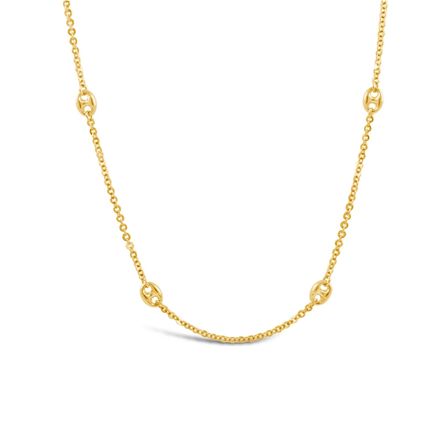 14K Yellow Gold Puff Marina Station Necklace