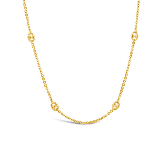 14K Yellow Gold Puff Marina Station Necklace
