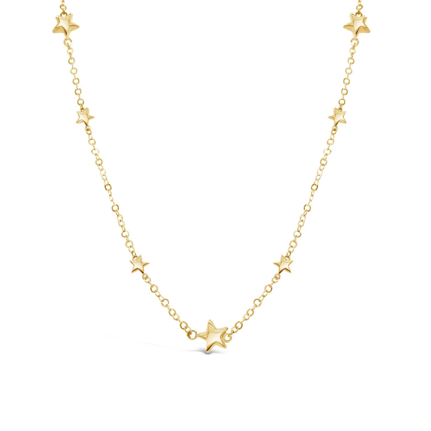 14K Yellow Gold Small & Big Stars Station Necklace