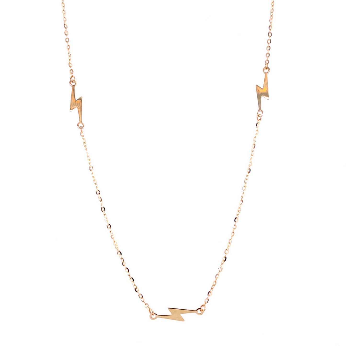 14K Yellow Gold Three Lighting Bolts Station Necklace