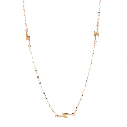 14K Yellow Gold Three Lighting Bolts Station Necklace