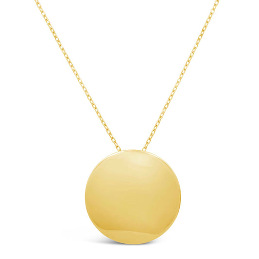 14K Yellow Gold Large Concave Disc Pendant Necklace
