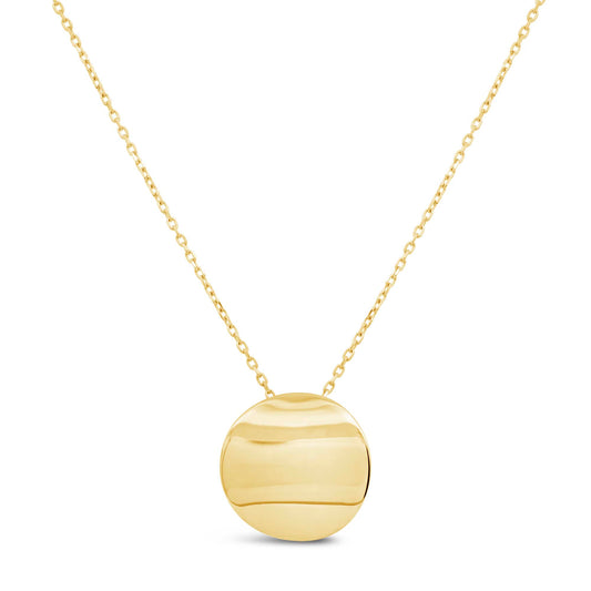 14K Yellow Gold Medium Concave Disc Pendant Necklace