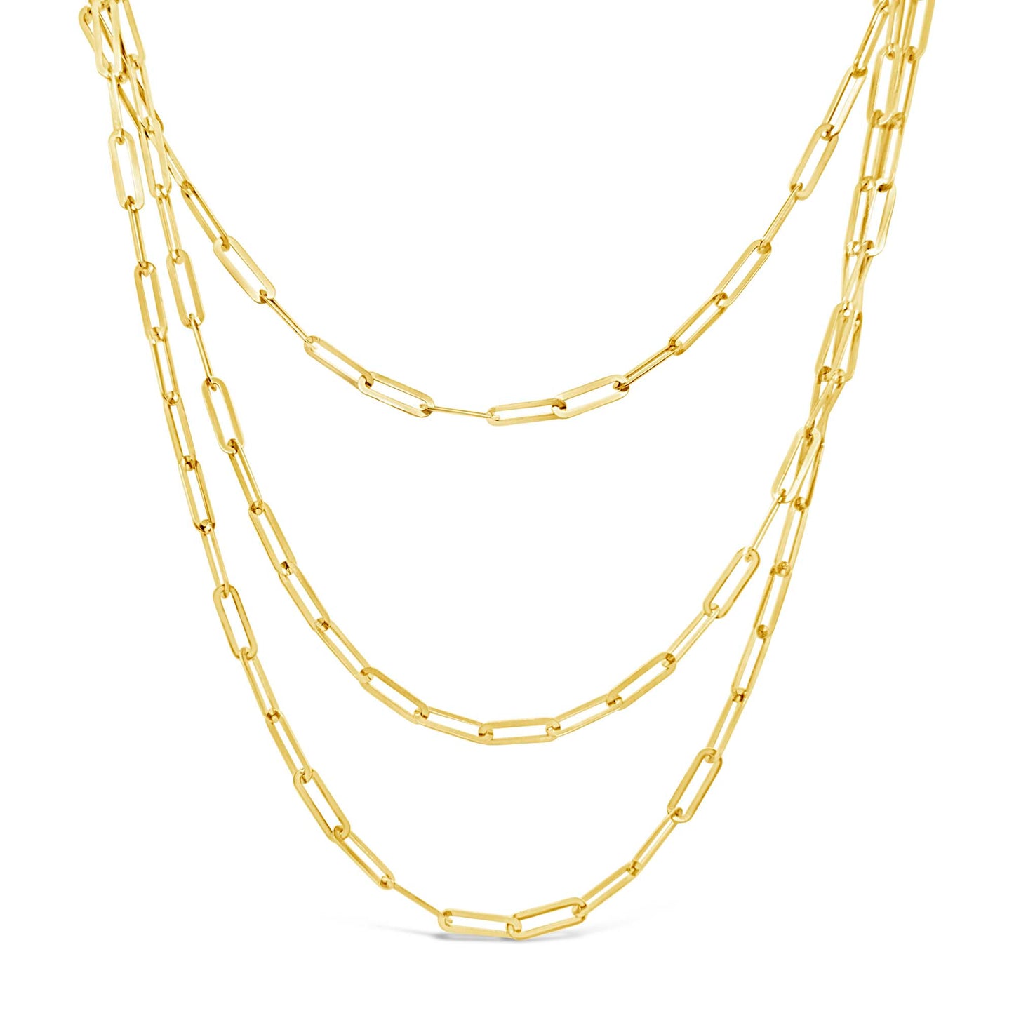 14K Yellow Gold Paperclip Link Layered Chain Necklace
