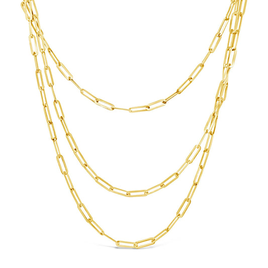 14K Yellow Gold Paperclip Link Layered Chain Necklace
