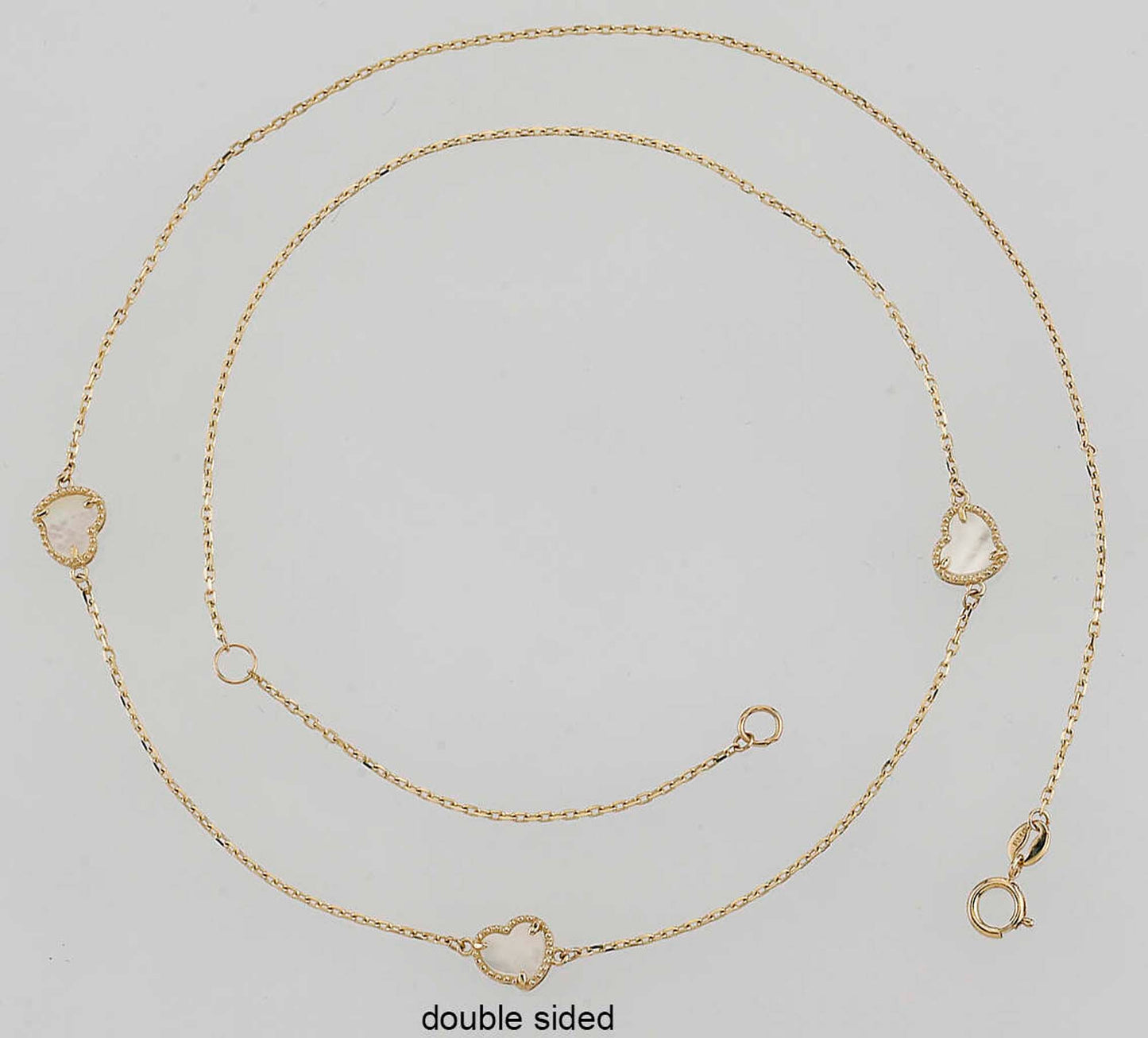 14K Yellow Gold & Mother of Pearl Three Hearts Station Necklace