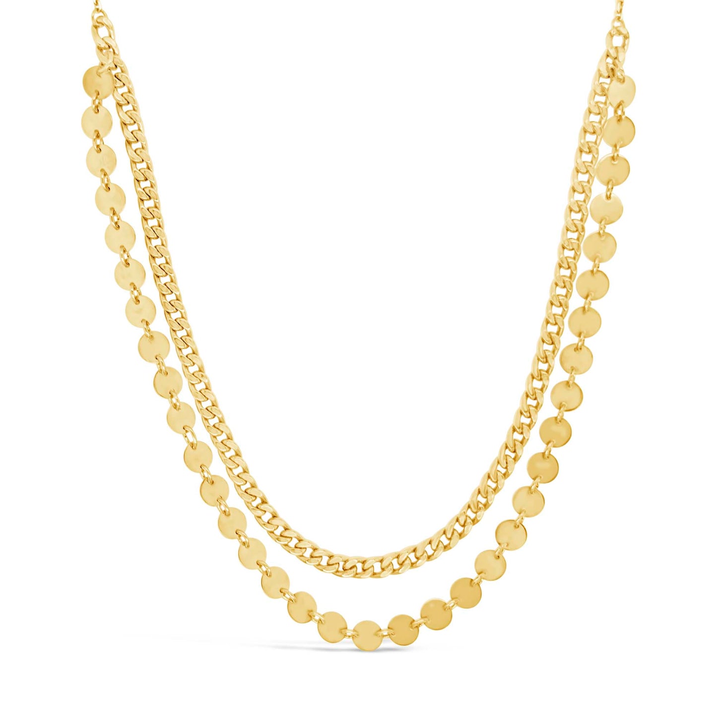 14K Yellow Gold Coin Link and Curb Chain Layered Necklace
