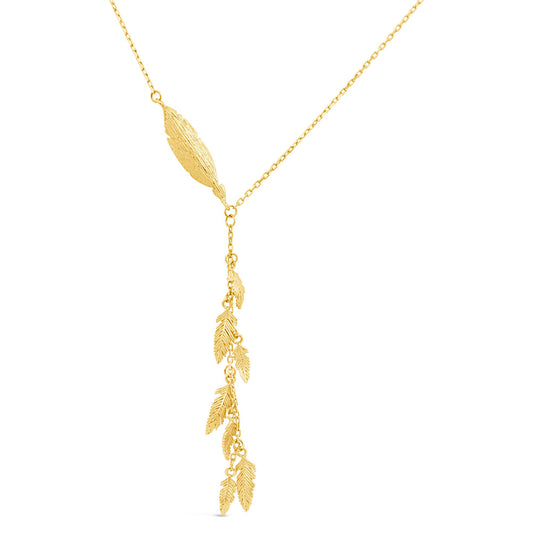 14K Yellow Gold Leaves Lariat Necklace