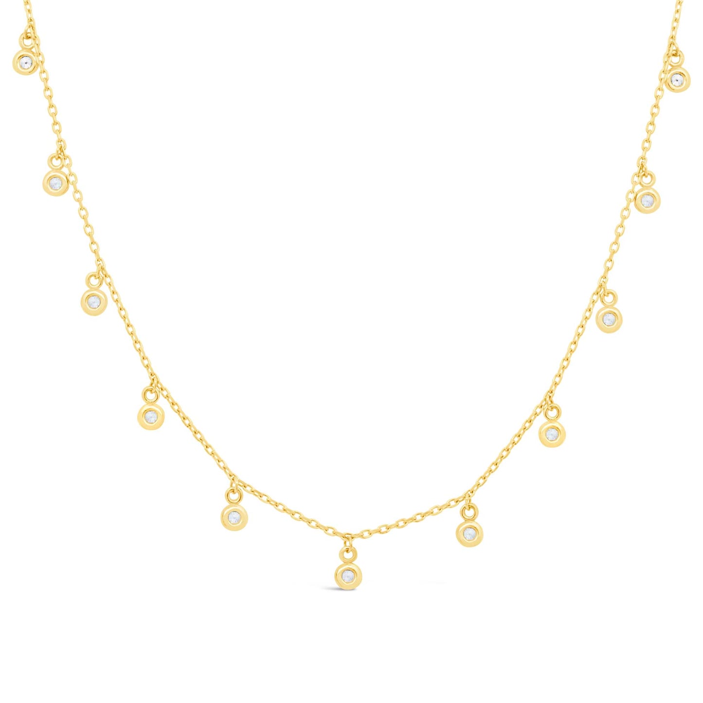 14K Yellow Gold Dangling Bezel Cz Charms Necklace