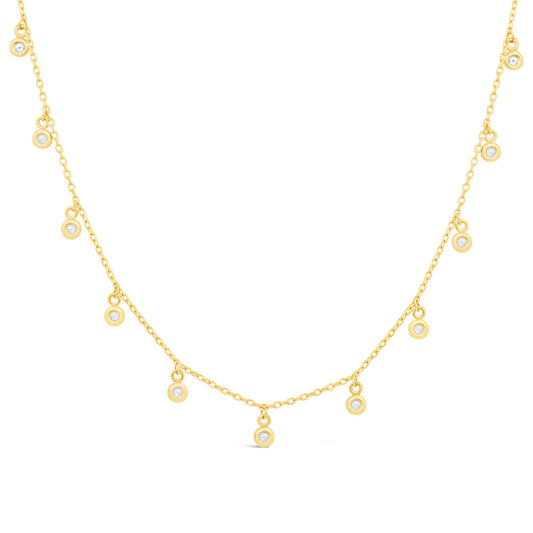 14K Yellow Gold Dangling Bezel Cz Charms Necklace