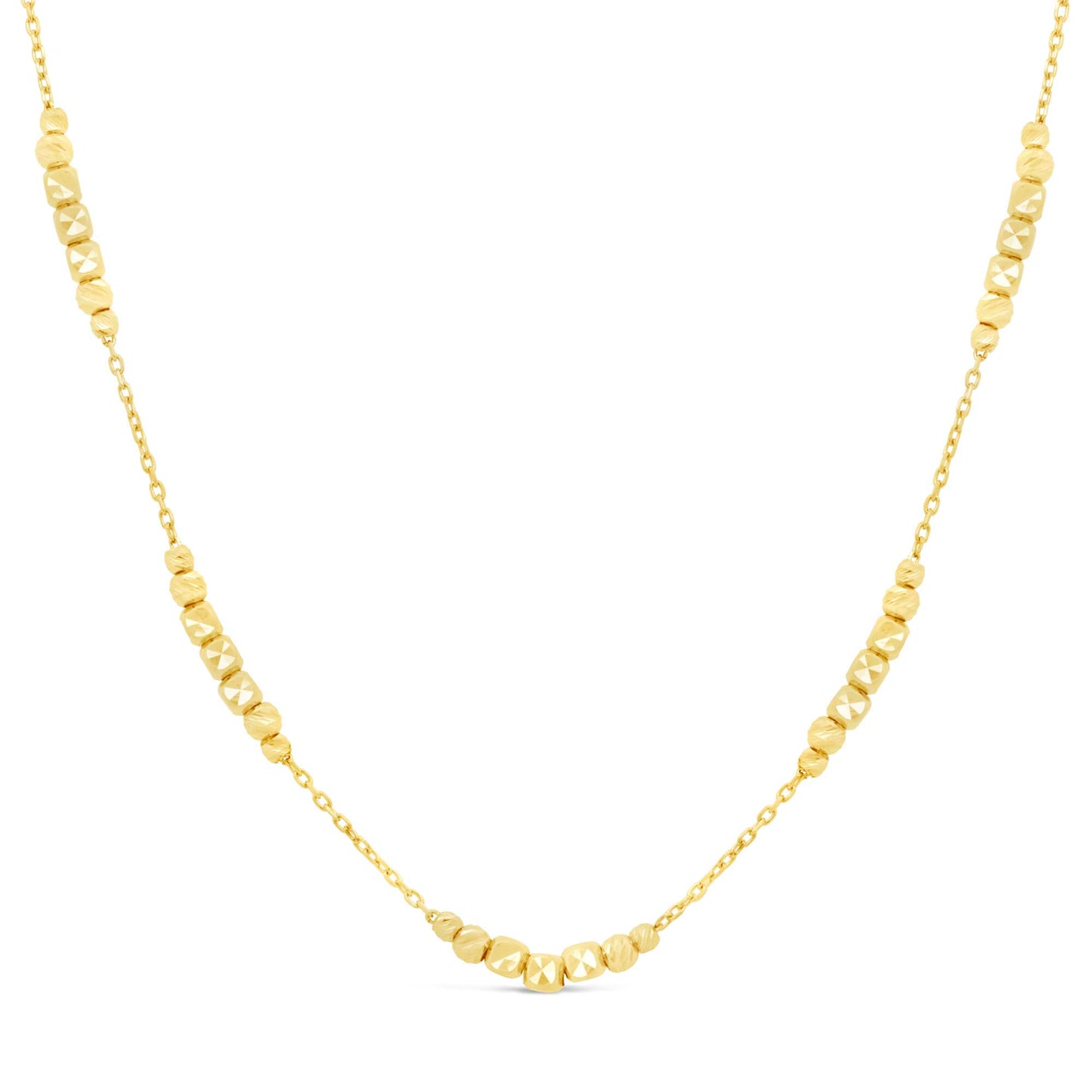 14K Yellow Gold Diamond Cut Bead Station Necklace