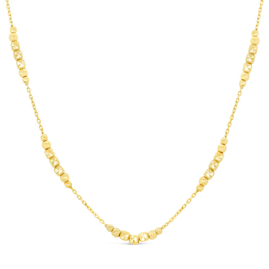 14K Yellow Gold Diamond Cut Bead Station Necklace