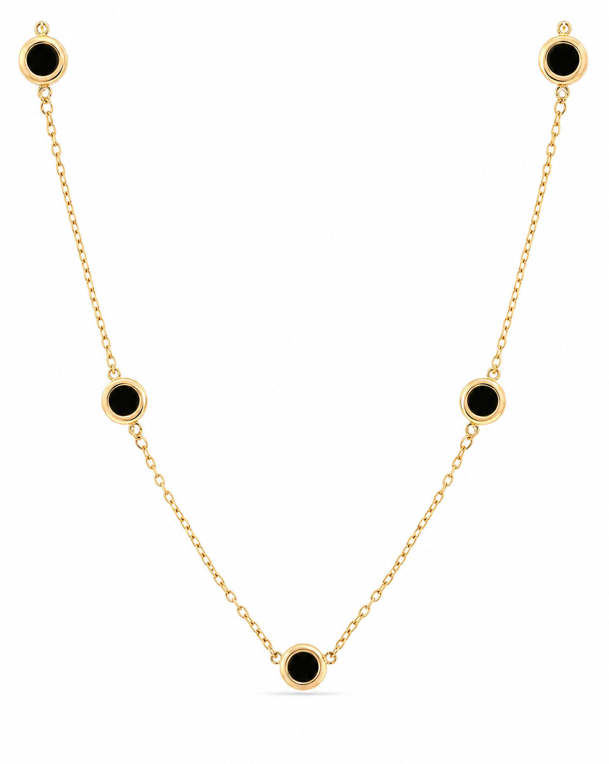 14K Yellow Gold Bezel Black Onyx Station Necklace