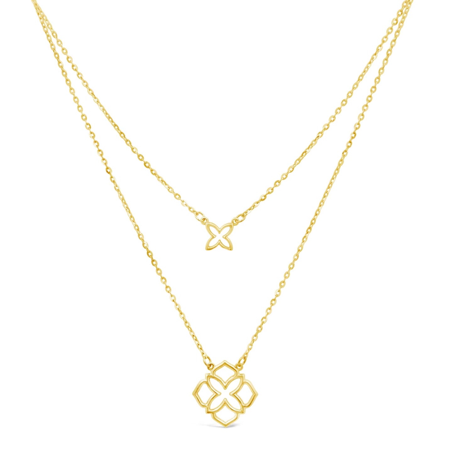14K Yellow Gold Open Flowers Layered Necklace
