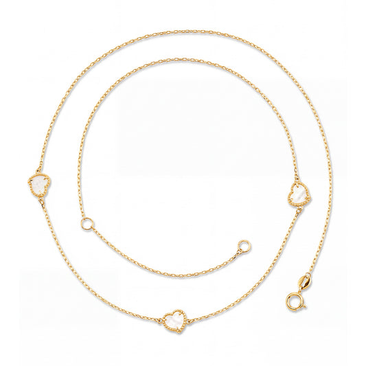 14K Yellow Gold & Mother of Pearl Three Hearts Station Necklace
