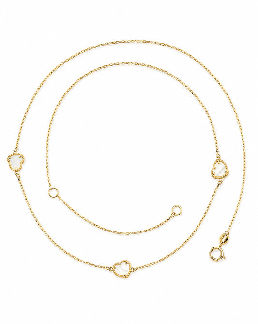 14K Yellow Gold & Mother of Pearl Three Hearts Station Necklace