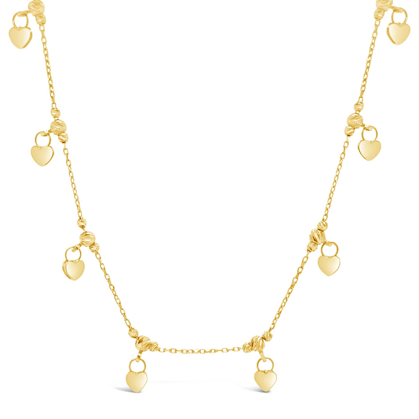 14K Yellow Gold Dangling Heart Lock Charms Necklace