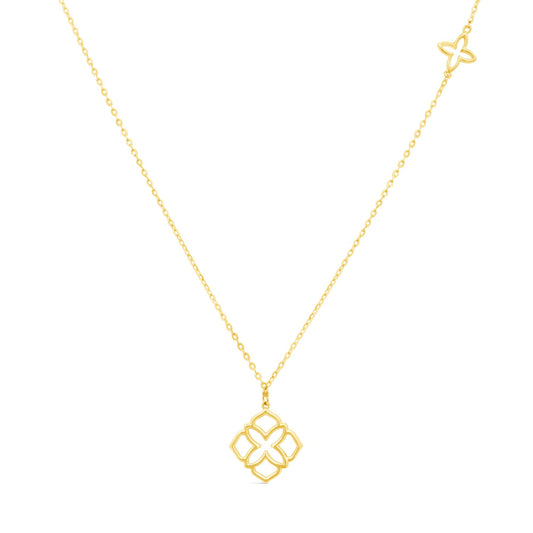 14K Yellow Gold Open Flowers Pendant Necklace