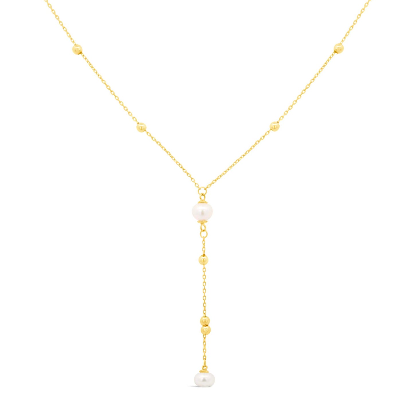 14K Yellow Gold Bead and Pearl Lariat Necklace