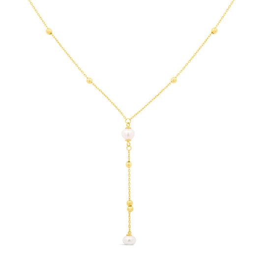 14K Yellow Gold Bead and Pearl Lariat Necklace