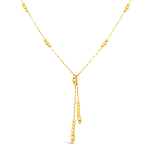 14K Yellow Gold Diamond Cut Beads Lariat Necklace
