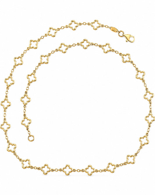 14K Yellow Gold Open Clover Link Necklace