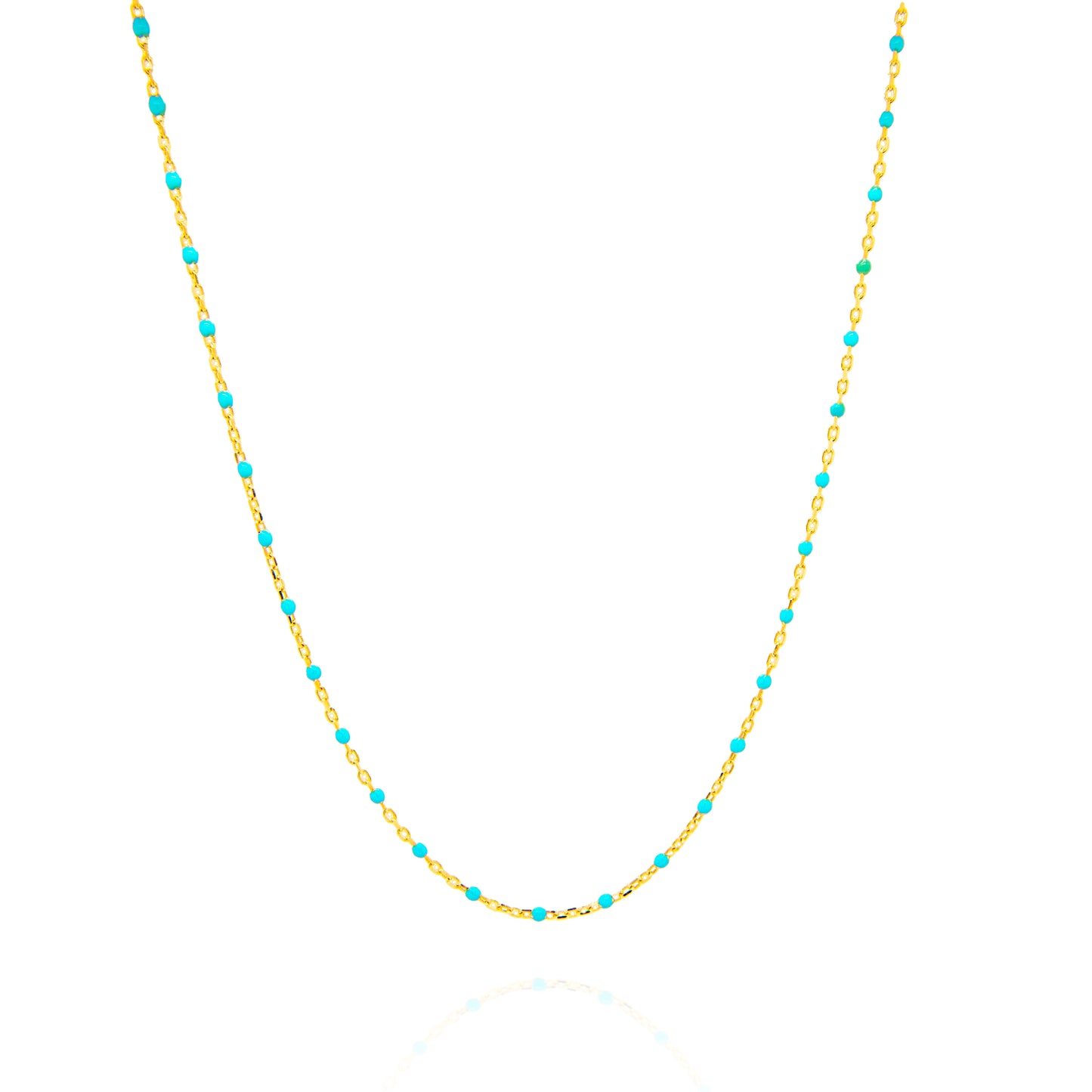 14K Yellow Gold Light Blue Beaded Necklace
