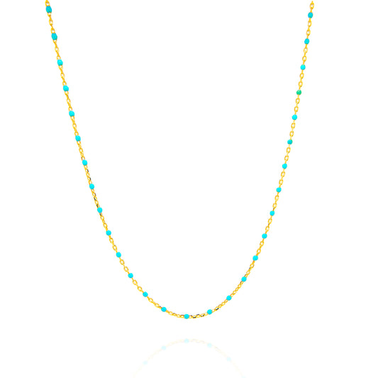 14K Yellow Gold Light Blue Beaded Necklace