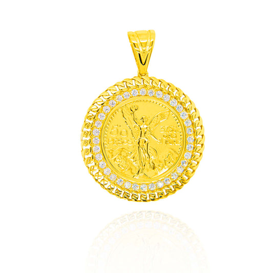 14k Yellow Gold Mexican Centenario Cuban Link with CZ Accents Men's Pendant