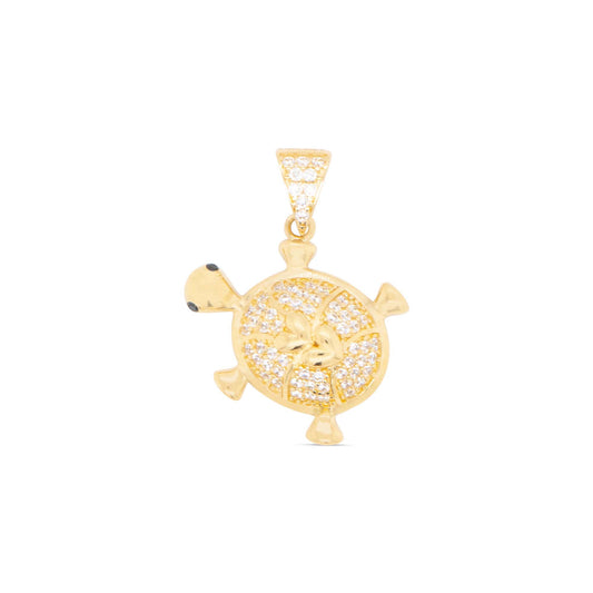 14K Yellow Gold CZ Small Turtle Pendant