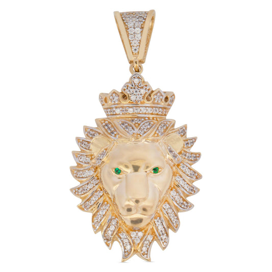 14K Two-Tones Gold Lion with Crown Pendant