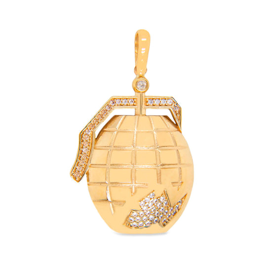 14K Yellow Gold Grenade with White CZ Accents Men's Pendant