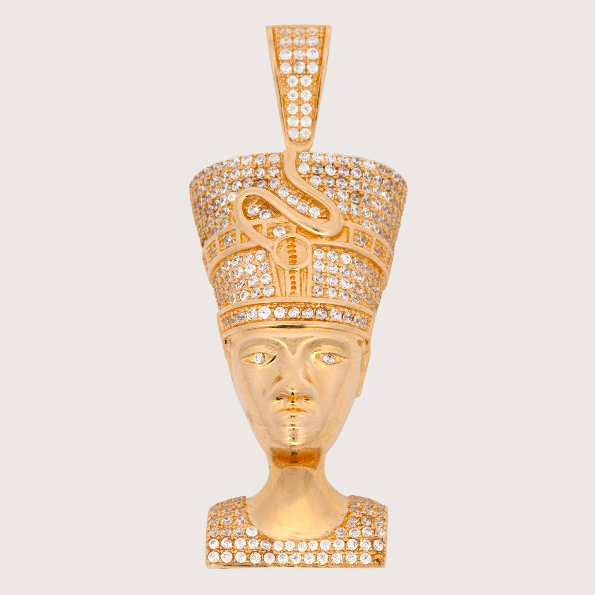 14K Yellow Gold Nefertiti CZ Men's Pendant