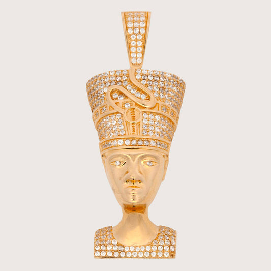 14K Yellow Gold Nefertiti CZ Men's Pendant