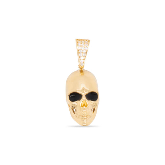 14K Yellow Gold Skull Enamel Black Eye with CZ Accents Men's Pendant