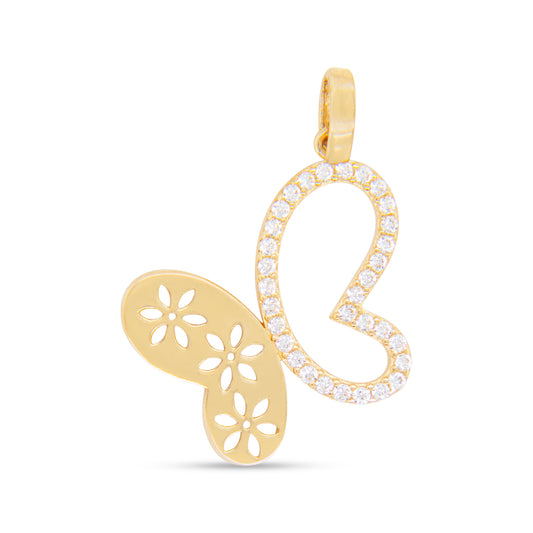 14K Yellow Gold Half Open Half Design Butterfly Pendant
