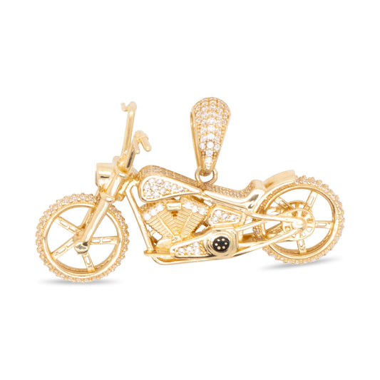 14K Yellow Gold Motorcycle with CZ Accents Men's Pendant