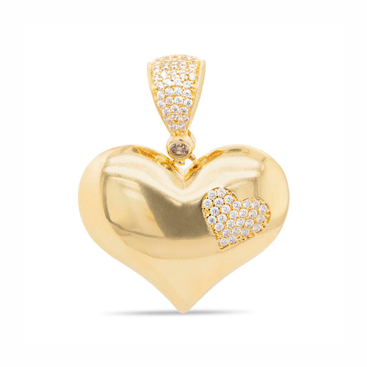 14k Yellow Gold Puffy Heart with Medium CZ Heart Pendant