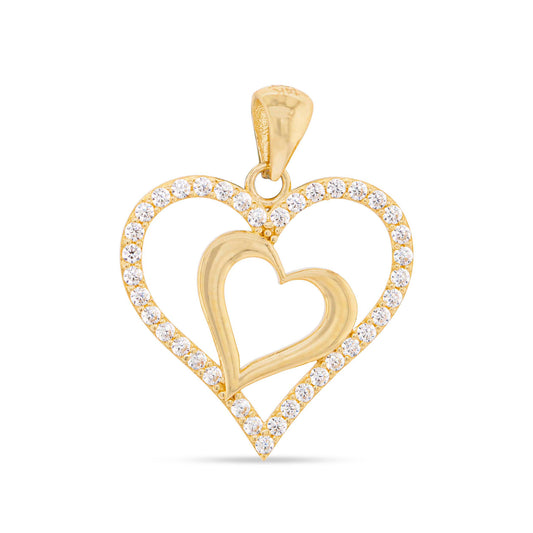14k Yellow Gold Double Open Heart Pendant