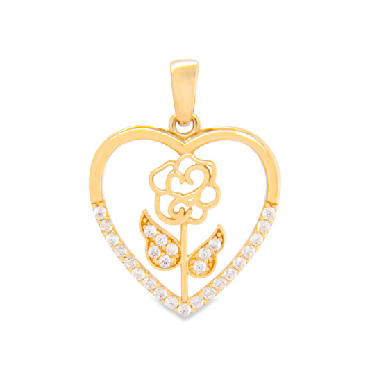 14k Yellow Gold Open Heart with Rose Pendant