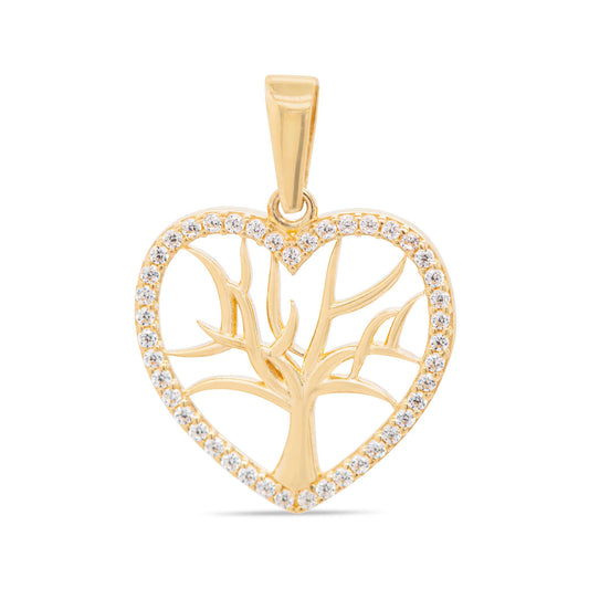 14k Yellow Gold Tree of Life Open Heart Pendant